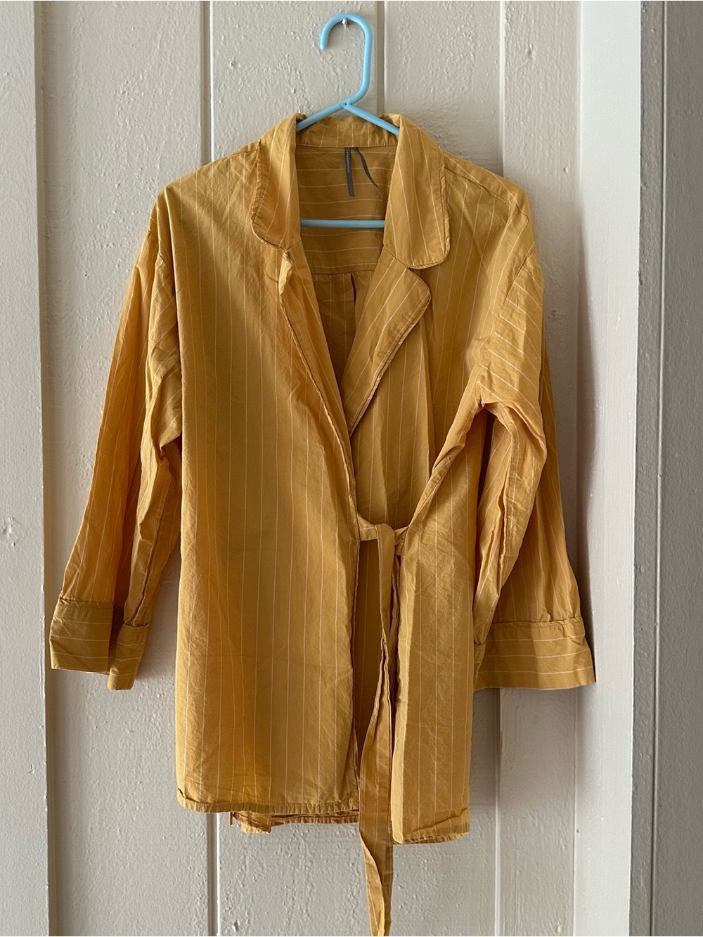 NEW ANTHROPOLOGIE YELLOW STRIPE WRAP LITTLE LONGER ROBE TOP M WOE